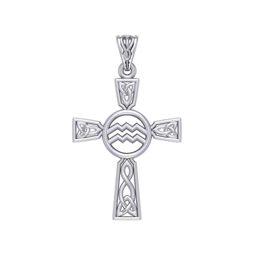 Celtic Cross Aquarius Astrology Zodiac Sign Silver Pendant TPD5946 - Jewelry